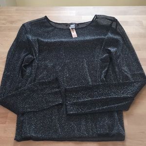 Silver and black sheer long sleeve top